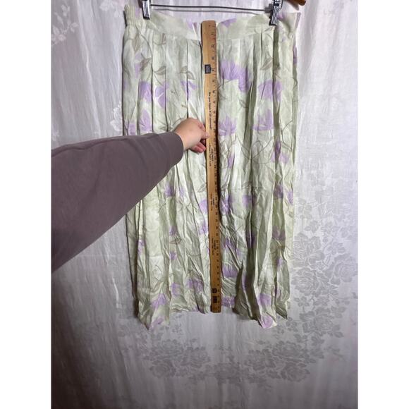 Vintage Maxi Skirt Large Green Purple Pastel Floral Elastic Waist Pull On - Picture 6 of 10